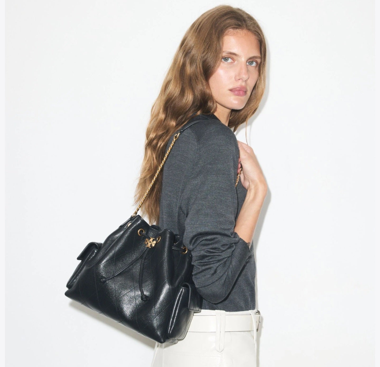 Charlie Quilted Drawstring Shoulder Bag small